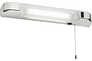firstchoicelighting Bathroom Shaver Light, Modern White Design, Pull Cord On Off Switch, Dual Voltage, Requires LED S15 Bulb