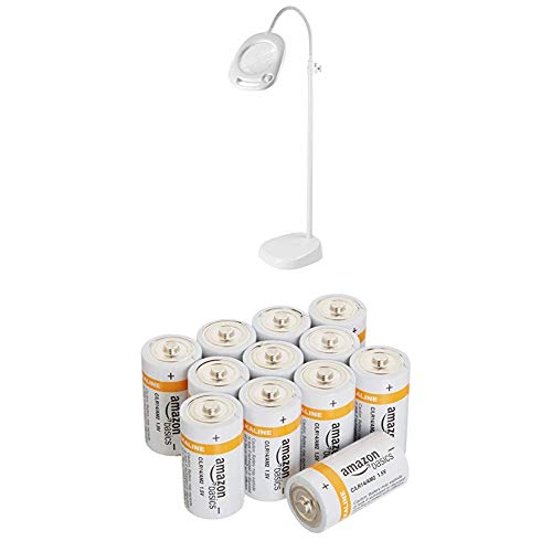 Purelite 3-in-1 Magnifying Lamp, Plastic - White with Amazon Basics Batteries
