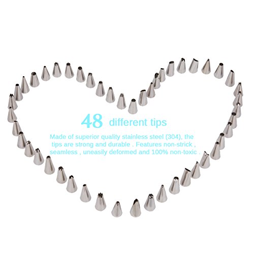 Luxebell Kuchen Piping 48 Stücke Spritztüllen Set mit 3 wiederverwendbaren Koppler Tragbarer Fall für Kuchen Dekoration Dessert Muffin und Geburtstag Tortendeko. 25.4/ 30.5/ 40.6cm Spritzbeutel - 5