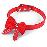 Bocideal Hundehalsband, verstellbar, aus PU-Kunstleder, mit Schleifenapplikation aus Strickstoff