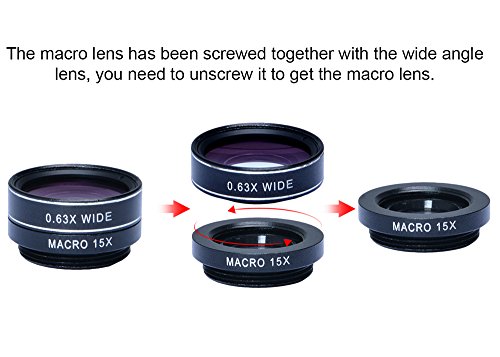 APEXEL Deluxe Universal 5 in 1 Clip-On-Kamera-Objektiv-Kit, 198 Grad Fisheye + 0,63 X Weitwinkelobjektiv und 15X Makroobjektiv, 2X Teleskopobjektiv + CPL Objektiv fÃ¼r iPhone 7/6/6 Plus / SE, Samsung Galaxy s6 / s6 Rand, s7 / s7 Edge, HTC, Huawei und die meisten Smartphones