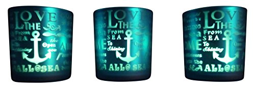 khevga Windlicht aus Glas maritime Deko in blau 3er Set - 2