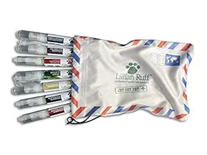 Lillian Ruff Travel Kit for Dogs | Dog Grooming Spray for Airline Travel, Dog Camping, Dog Beach | Deodorizing Waterless Dog Shampoo x4, Dog Breath Freshener, Dog Detangler Spray, Dog Ear Cleaner