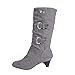 Produktbild Westernstiefel Winterstiefel Damen,Elecenty Frauen Gürtelschnalle Stiefel Rutschfest Trichterabsatz Stiefeletten Mittellange Lederstiefel Boots