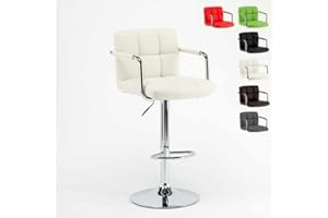 Produce Shop Sgabello da bar cucina alto girevole regolabile con schienale e braccioli Las Vegas - Bianco