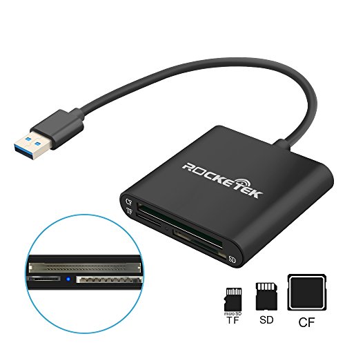 Rocketek USB 3.0 Aluminium Kartenleser Adapter - Schreiben und Lesen mit 3 Steckplätzen für SD / Micro SD / CF / TF und mehr Speicherkarten
