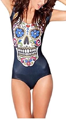 Harrowandsmith Women's Swimwear Goth halloween top shirt all in one bodysuit playsuit leotard, UK 8
