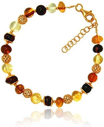 Goldmajor Women 925 Sterling Silver Multicolour Amber Strand Bracelet of Length 24cm BA859
