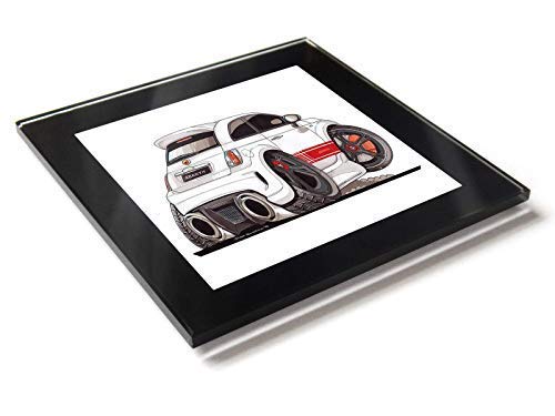 Koolart Cartoon Car Fiat 500 Abarth Glass Table Coaster with Gift Box (White & Black)