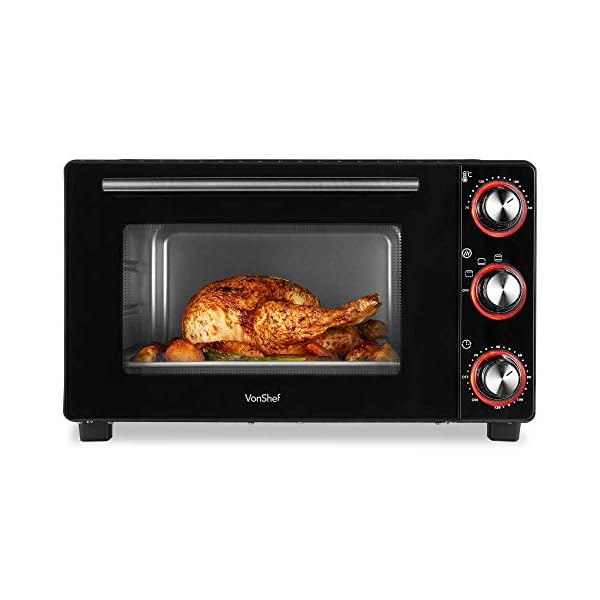VonShef 28L Minibackofen - Miniofen mit Grill, Temperaturregelung und 120-Minuten Timer - 1400W