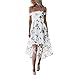 Produktbild feiXIANG Damen Sommer Kleid Off Schulter Floral Bedruckt Lange Maxi Kleider Dress Frau Blumendruck Kleid Partykleid (L, Weiß)