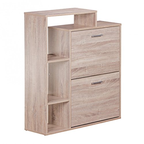 FineBuy Moderner Schuhkipper Holz 2 Fächer Sonoma Eiche 12 Paar Schuhe | Schuhschrank 85 x 24 x 93 cm | Schuhkommode Flur mit Ablage Regal - 3