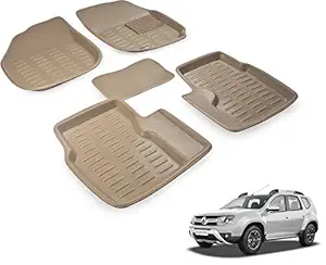 Auto Hub EVA, Plastic 3D Car Floor Mats Compatible for Renault Duster Model : 2013-2018 (Beige).