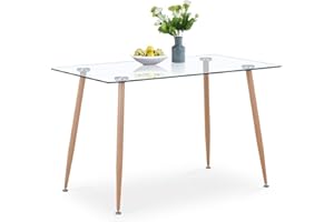 GOLDFAN Glass Dining Table Modern Wood Style for Kitchen Table Rectangle Dining Room Table, 120 x 70 x 75 cm (Table Only)