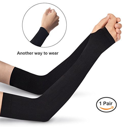 TFY Unisex kühlende & UV Schutz Armstulpen fürs Fahrrad fahren, Klettern, Wandern und anderen Sport sowie Outdoor Aktivitäten, Schwarz