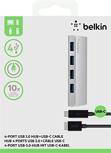 Belkin 4-Port USB 3.0 Hub USB-C auf USB-A (inkl. USB-C/3.1-Micro-B-Kabel, geeignet für MacBooks und Notebooks mit USB-C Anschluss), silber - 2