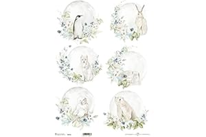 ITD 6 Winter Animal Baubles Rice Paper R0478L - 1 x A3 Sheet of decoupage Rice Paper