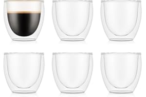 Bodum PAVINA Verres Double Paroi 6 pièces – Tasses Espresso 80ml – Verre Borosilicate Soufflé – Passe au Lave-Vaisselle