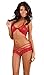 HUASHI Lace Three-Piece Perspective Temptation Red Sexy Lingerie