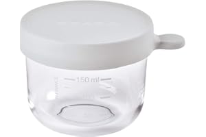 BÉABA, Portion Conservation Repas Bébé/Verre Extra Résistant, Made in France, 100% Hermétique, Résiste à la chaleur et Choc thermique, Congélation, Stérilisation, Graduation, 150 ml, Light Mist
