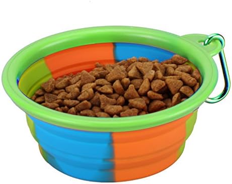 Dog Travel Bowls Collapsible Silicone Dog Bowl Portable Dog Cat Food Water Bowl with Clip for Camping Traveling Hiking Walking , BPA Free-Camouflage