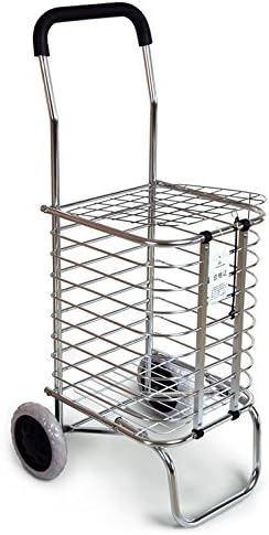 NQFL Shopping Trolleys Shopping Cart Cart Cart Folding Portable Home Aluminum Basket Old Stroller Hand-pull,Silver-32*38*93cm