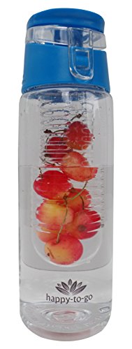 happy-to-go Fruit Infuser, Trinkflasche aus BPA freiem Tritan mit Siebeinsatz (Blau) 750 ml