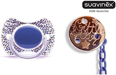 SUAVINEX "COUTURE" Nr.302289 - 1x Pacifier Soother Dummy + Soother Chain Physiological Silicone Teat/ BLUE (4m+)