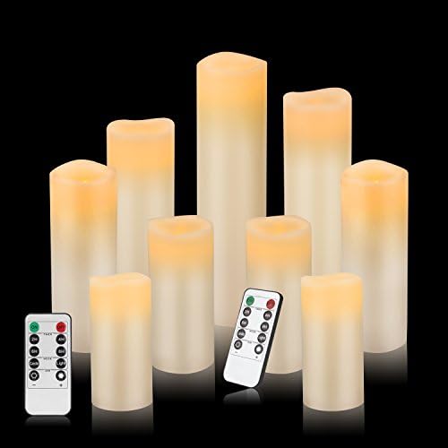 LED Candles Flameless Candles Battery Operated Candles 4" 5" 6" 7" 8" 9" Set of 9 Ivory Real Wax Pillar LED Candles with Real Wax Pillar With 10-key Remote Control 2/4/6/ 8 Hours Timer