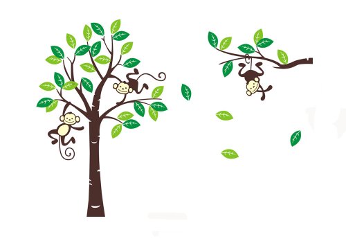 Große Hanging Monkey und Grüne Baum Baby-Kinderzimmer-Wand-Sticker
