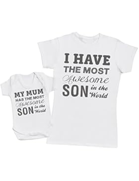 Awesome Son - Passende Mutter Baby Geschenk Set - Damen T-Shirt & Baby Strampler
