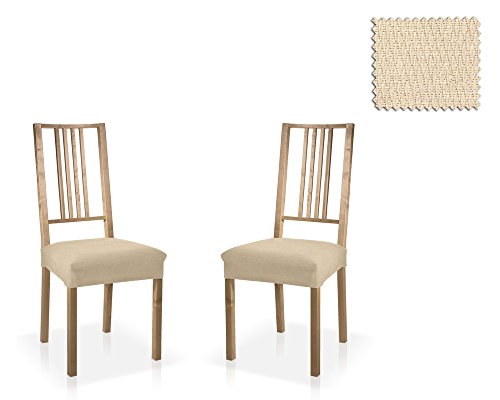 Elastische Stuhlhusse - Zweier Set - Minerva, Farbe Elfenbein - Standardgrösse (bis 45x45 Cm.) (mehrere Farben verfügbar)