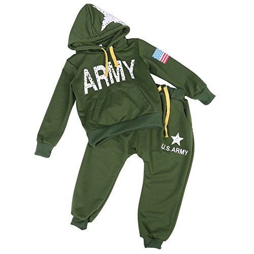WANGSAURA Little Boys' Pullover Hoodie Pant Set With Pocket Star "USA Army"Print