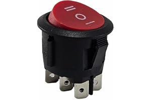 Rund vippströmbrytare, 6-stift 250 V 6A, ON-OFF-ON, röd vippa oupplyst