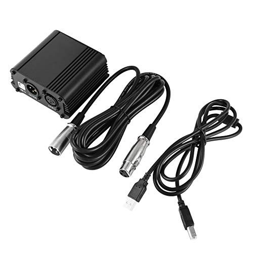 fengwen66 48V 1-Channel Phantom Power Supply with One XLR Audio Cable for Condenser(black)