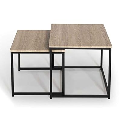 IDMarket - Lot de 2 tables basses gigognes design industriel bois et métal noir