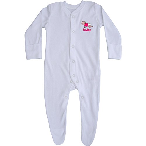 Baby Boys & Girls Personalised White Baby All In One Sleepsuit (18-24 Months, Pink)