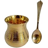 Santosh Bhakti Bhandar Present&#39;s Brass Lota Kalash in Beautiful Design Shape for Home &amp; Temple with Brass Spoon in 100% Pure Brass (Height - 3.25 INCH)