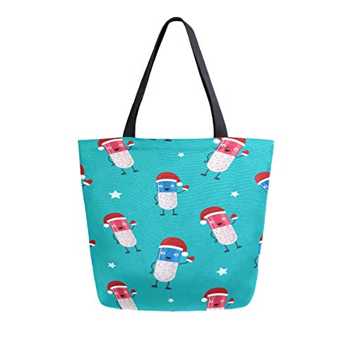 Preisvergleich Produktbild Pillen Lustige Designmuster Tragbare Große Doppelseitige Casual Canvas Tragetaschen Handtasche Schulter Wiederverwendbare Einkaufstaschen Reisetasche Für Frauen Männer Lebensmittelgeschäft Reise