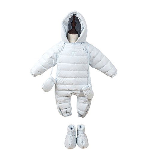 Bebone Newborn Baby Hooded Winter Puffer Snowsuit with Shoes and Gloves (BLUE,12-18M)