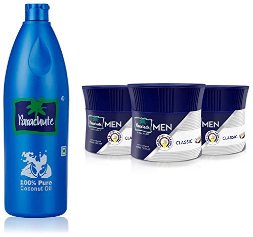 Parachute Coconut Oil Bottle - 600 ml & Advansed Men Hair Cream, Classic, 100 gm (Pack of 3) Combo