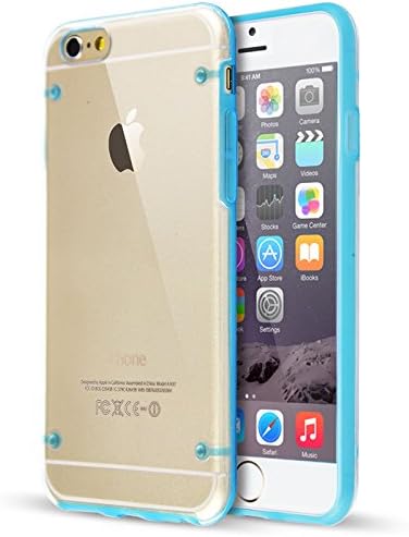 DeviceFun TM - Clear PC and TPU Gel Silicone Bumper Case Cover For iPhone 6 and iPhone 6S (4.7 Inches) with FREE Screen Protector - Cyan Blue