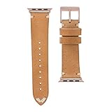 Roobaya Vintage Leder Armband in Natur für Apple Watch 38 mm: Wechselarmband mit farblich abgestimmten Adaptern, passend für Series 1, 2, 3 & 4 (38 Serie 3 Gold, Natur)