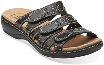 Clarks Women's Leisa Cacti Slide Sandal, Black Leather, 12 M US