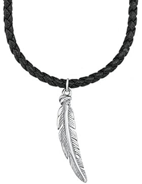 s.Oliver Kinder-Kette mit Anhänger 43+2 cm Feder Jungen Edelstahl Leder 45 cm 2015032