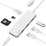 QacQoc USB C Hub Aluminum USB Type C Adaptor with 3 USB 3.0 ports, USB-C charging port (Power Delivery), HDMI (4K@30Hz), SD &amp; Micro SD card slots for MacBook/MacBook Pro 2016/Google Chromebook (Silver)