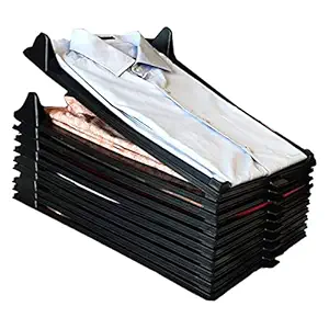 Bose CLOTH ORGANIZER Wardrobe Organizer for Shirts, T-Shirts, Jeans, Coat, Kurti, Plastic Anti-Wrinkle Closet Drawer Rack Storage Travel Closet Organizer [Pack of 20] {Black}
