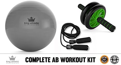kit bundle set pack Yoga Gym Ball Stability Balance Swiss Exercise Balls Anti Burst Rubber Birthing Ball Chair 65 55cm Size pump inflatable Ab Roller Wheel Abs Carver for Abdominal &amp; Stomach Fitness Core Shredding rolling six pack crunches glider Skip Rope Skipping Leather Ropes Speed Jump Jumping Rope Cross Fit Exercise Training Equipment Cardio Sport Women Men Adults Kids Children - FB65 - ABR - JRS-UK