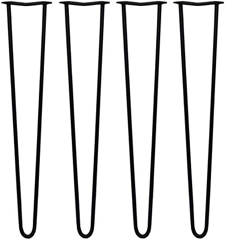 4 x Hairpin Legs/Hair Pin Legs Set SkiSki Legs Furniture Desk Bench Chair Table 28" 2 Prong 12mm Black Steel & Protector Feet