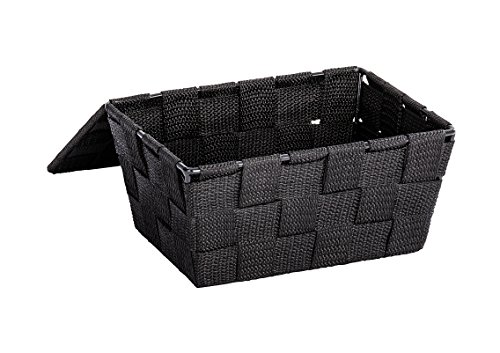 WENKO 22197100 Aufbewahrungskorb mit Deckel Adria Schwarz – Badkorb, Polypropylen, 19 x 10 x 14 cm, Schwarz - 3